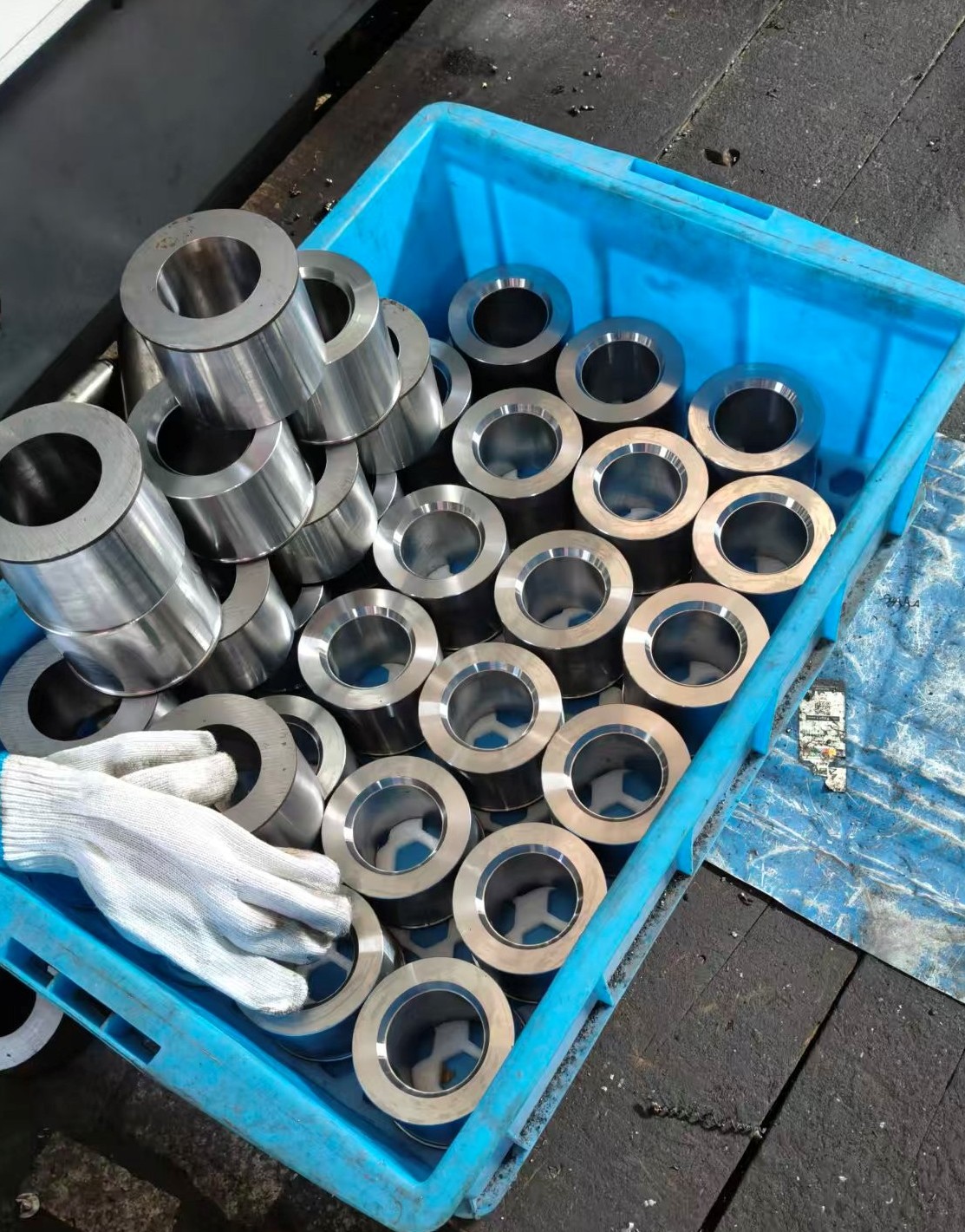 Large round machined components in production at a machining partner