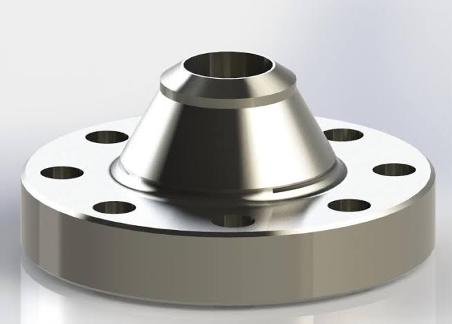 Large-diameter duplex weld neck flange with raised face and bolt holes